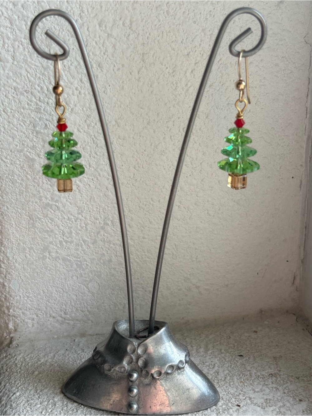 Festive Green Crystal Tree Earrings with Gold Accents